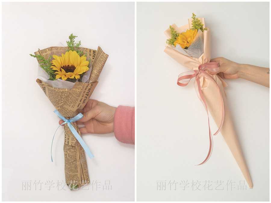 小花束的包扎教程，南寧花藝學校準備好了