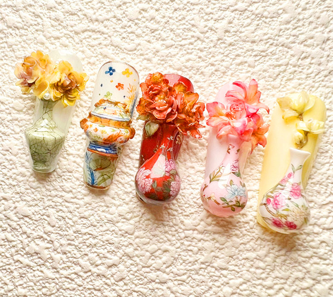 國風(fēng)瓷器美甲，南寧美甲款式造型作品
